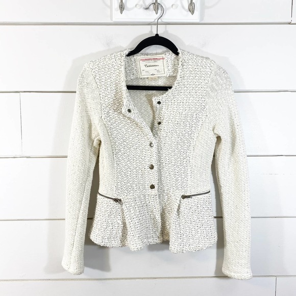 Anthropologie Cream Looped Tweed Peplum Blazer - Picture 3 of 9